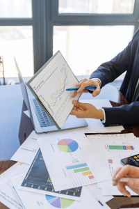 Data analytics dashboard showing business performance metrics