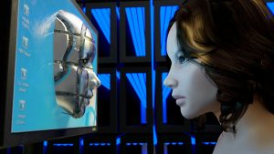 Abstract visualization of artificial intelligence and machine learning networks.
