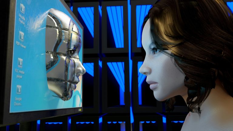 Abstract visualization of artificial intelligence and machine learning networks.