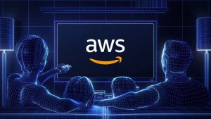Developers using top AWS cloud computing services in a data center.