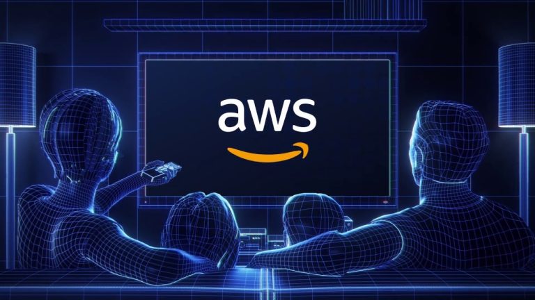 Developers using top AWS cloud computing services in a data center.