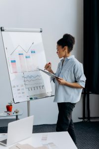 Data analytics dashboard displaying visual graphs and metrics for business performance.