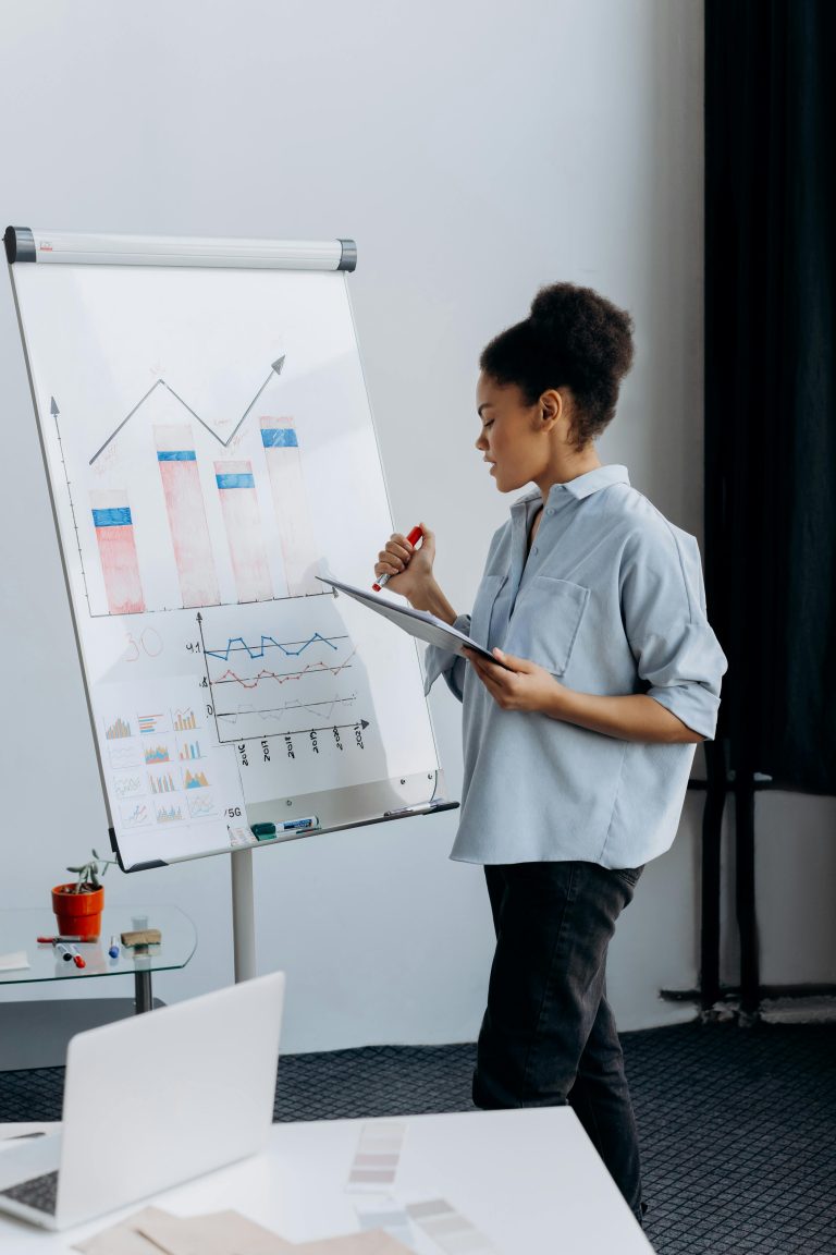 Data analytics dashboard displaying visual graphs and metrics for business performance.