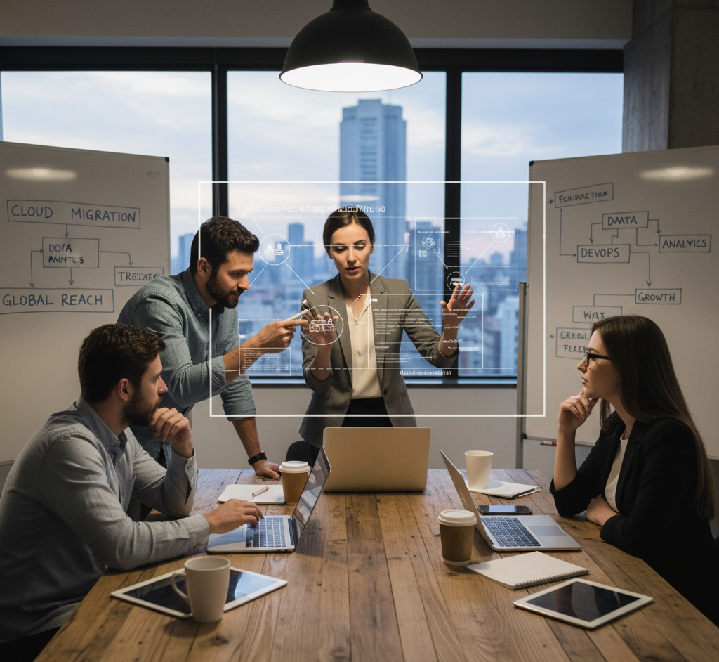 Startup founders discussing IT consulting strategies for business scalability