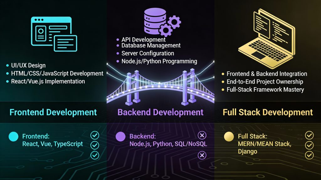 Frontend vs backend vs full stack software development comparison
