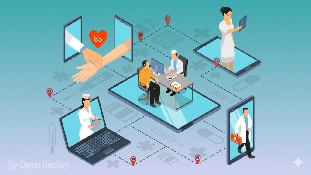 Alt Text (SEO-Optimized, 128 characters) Diverse patient family using Apple Watch and MyChart app to track health vitals, showcasing digital health tools integration for patient empowerment 2026