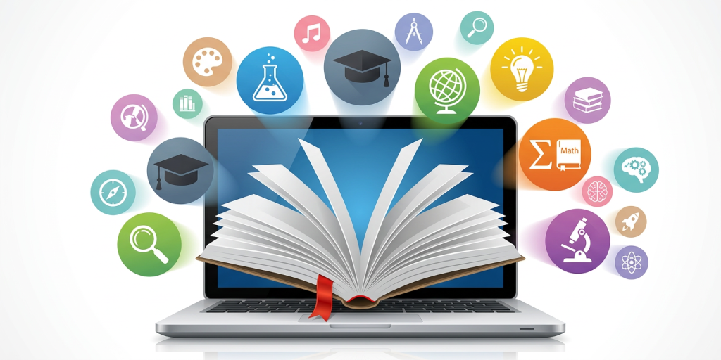 Diverse adults of all ages engaged in lifelong learning using laptops, VR headsets, books, and workshops representing continuous education benefits in the AI era, 2026